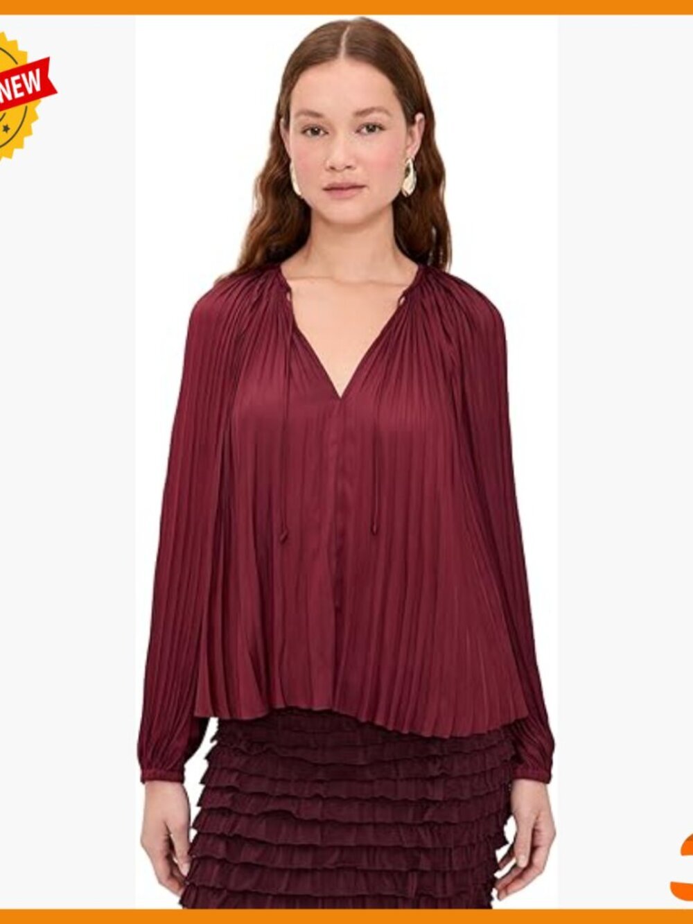 Loose Fit Long Sleeve Blouse with Split Neckline, Dry Clean Only